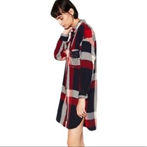 Zara Flannel Shirt Dress in Plaid with Studs Red